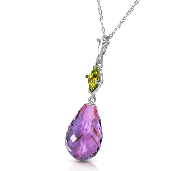 14K. SOLID GOLD NECKLACE WITH PERIDOT & AMETHYST
